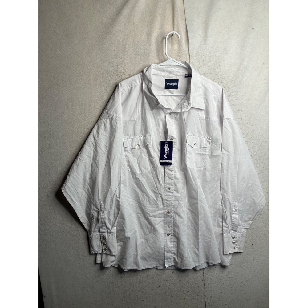 Wrangler Western Wear Mens 4X Long Sleeve Snap Solid White Shirt 71105WH NEW